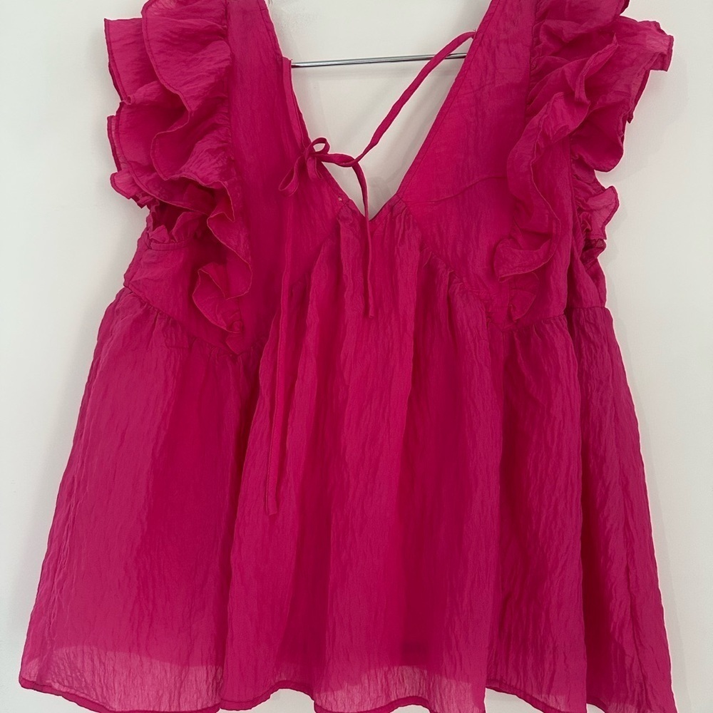 Entro Fuchsia Ruffle Sleeve Blouse - Picture 3 of 8
